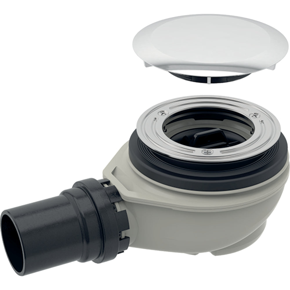 Geberit duş teknesi gideri d90, tahliye kapağı ile, sifon yüksekliği 50 mm, PE çıkış: d=50mm, krom / Parlak, Bağlantı manşonu=PE-HD