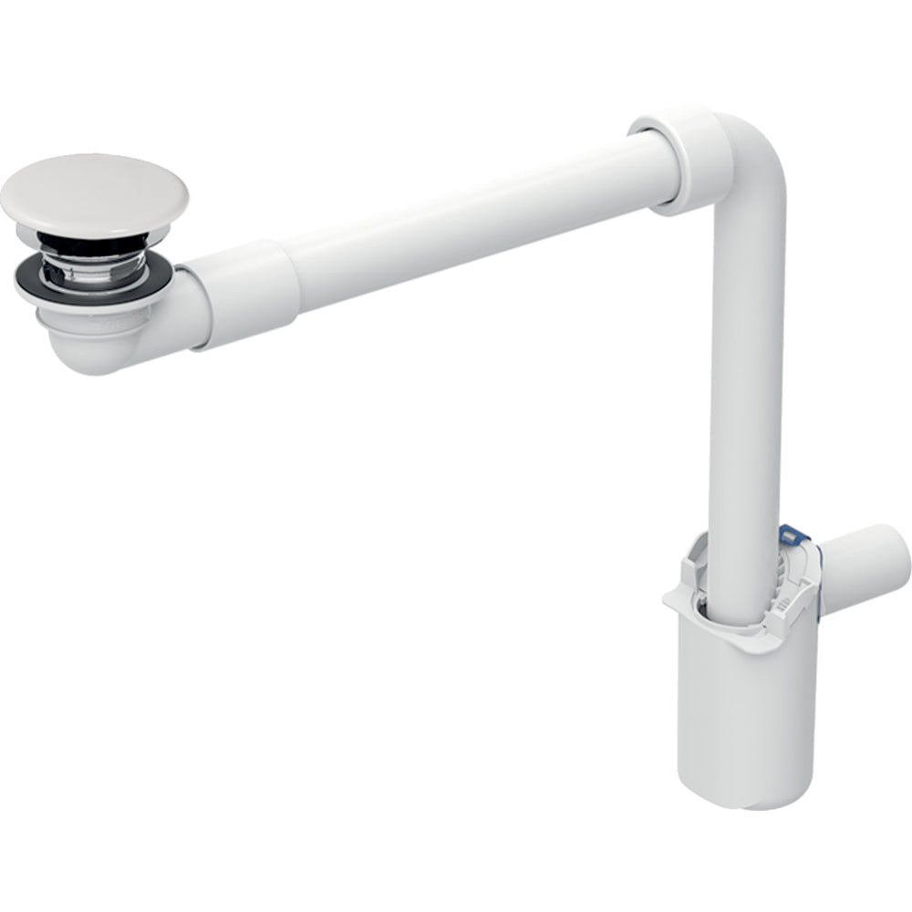 Yer tasarruflu, dar tasarımlı, lavabo sifonu, serbest çıkışlı ve kapaklı, yatay çıkış, Geberit ONE lavabo için, dikey çıkış: d=32mm, G=1 1/4″, beyaz