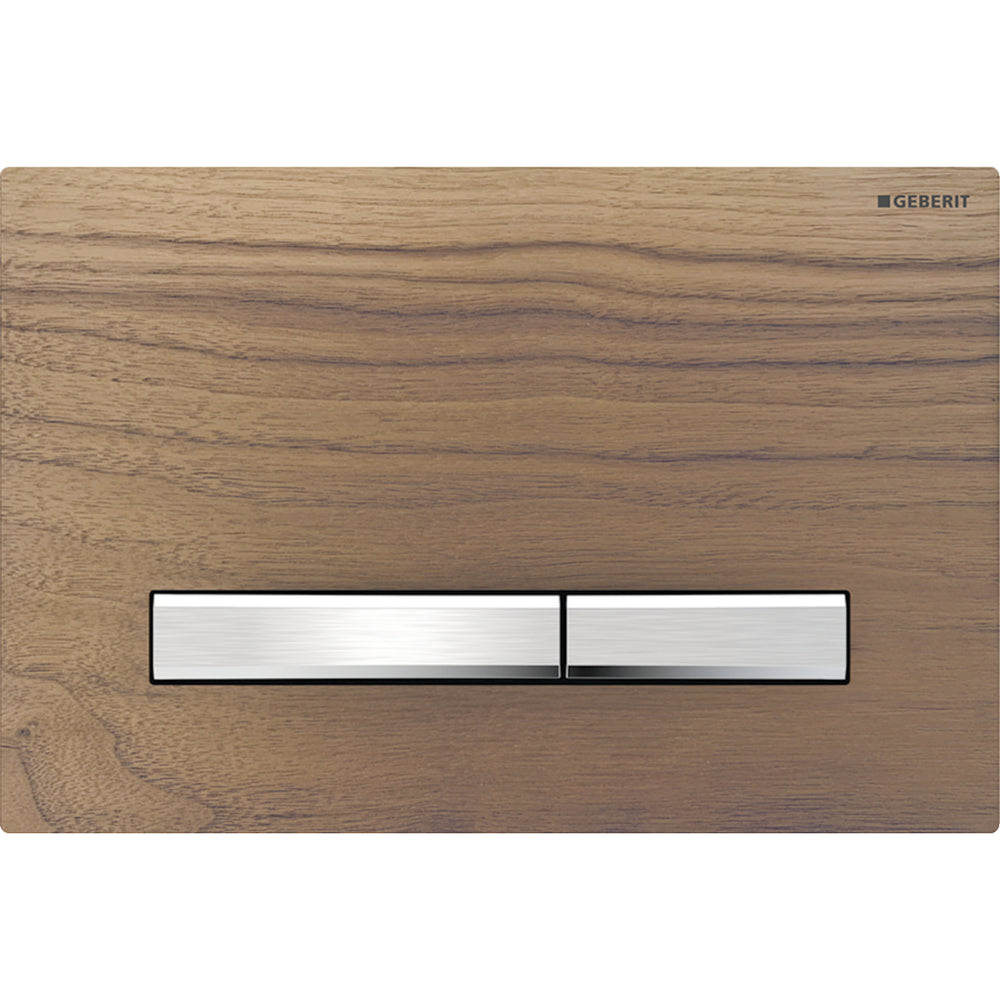 2 kademeli deşarj için Geberit Sigma50 kare kumanda kapağı, krom metal rengi: Montaj plakası: krom / Parlak, Kapak: Amerikan cevizi, Tuş: krom / Fırçalanmış, temizliği kolay kaplama