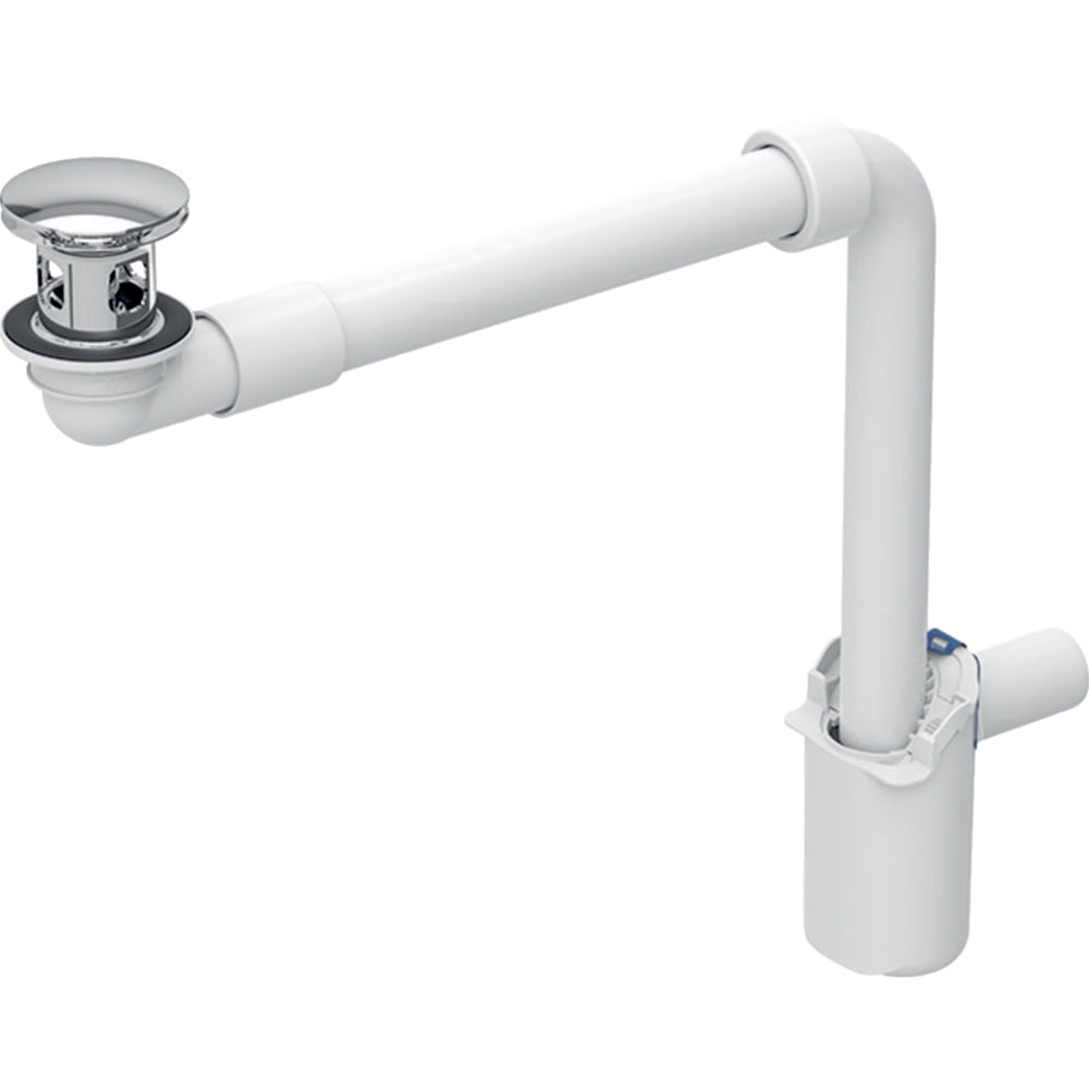 Geberit yer tasarruflu model lavabo gideri, dar model, basma kumandalı ve dış valf tapalı: d=40mm, G=1 1/4″, krom / Parlak