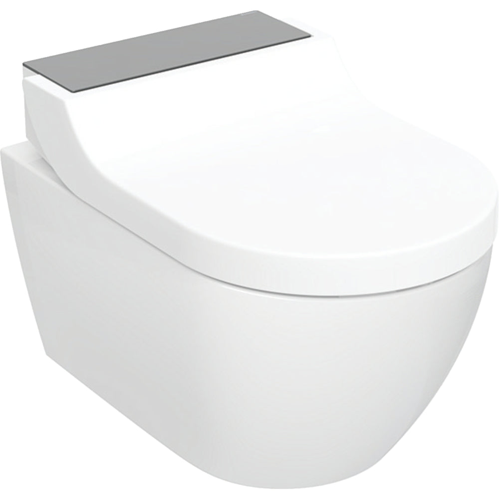 Geberit AquaClean Tuma Comfort asma komple klozet sistemi: Klozet seramiği: beyaz / KeraTect, Tasarım kapak: siyah / Cam