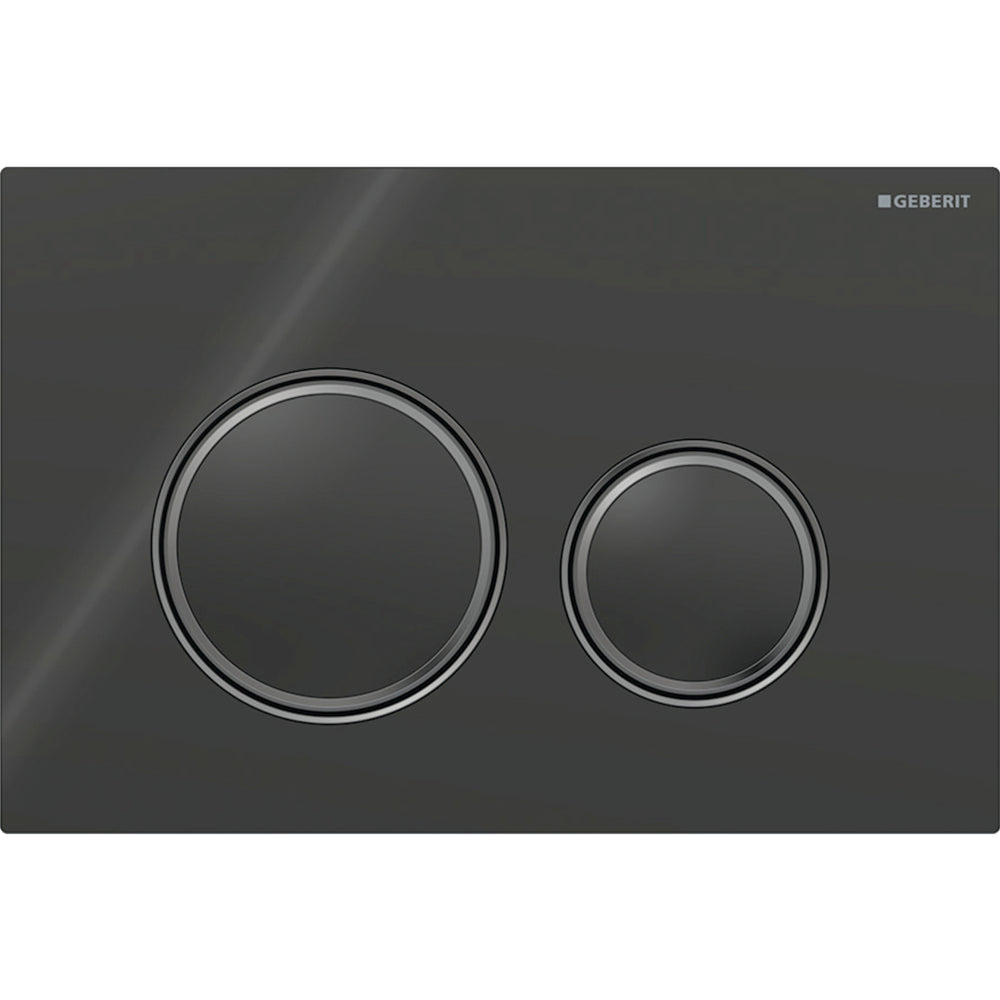 2 kademeli deşarj için Geberit Sigma50 yuvarlak kumanda kapağı, siyah krom metal rengi: Montaj plakası: siyah krom / Fırçalanmış, temizliği kolay kaplama, Kapak, Tuş: siyah / Parlak cam, Tasarım halkası: siyah krom