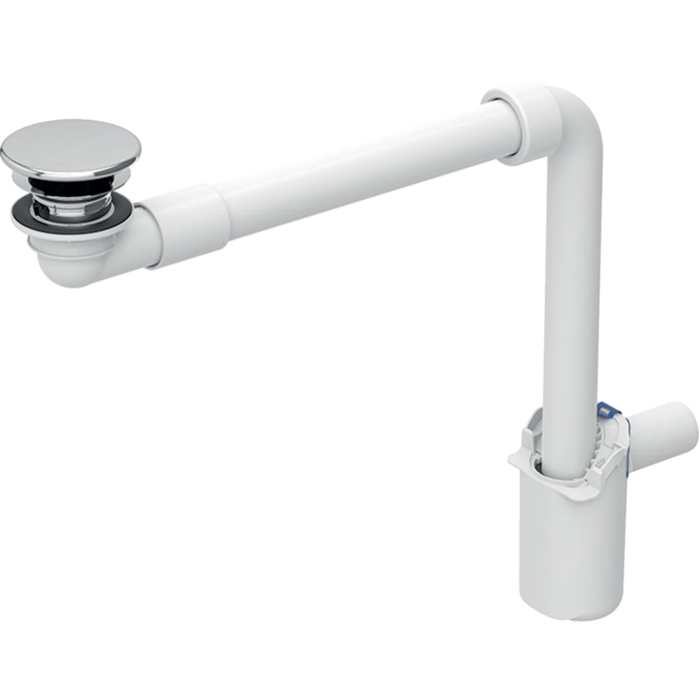 Geberit yer tasarruflu lavabo sifonu, dar model, serbest çıkışlı ve kapaklı: d=40mm, AB=15–20mm