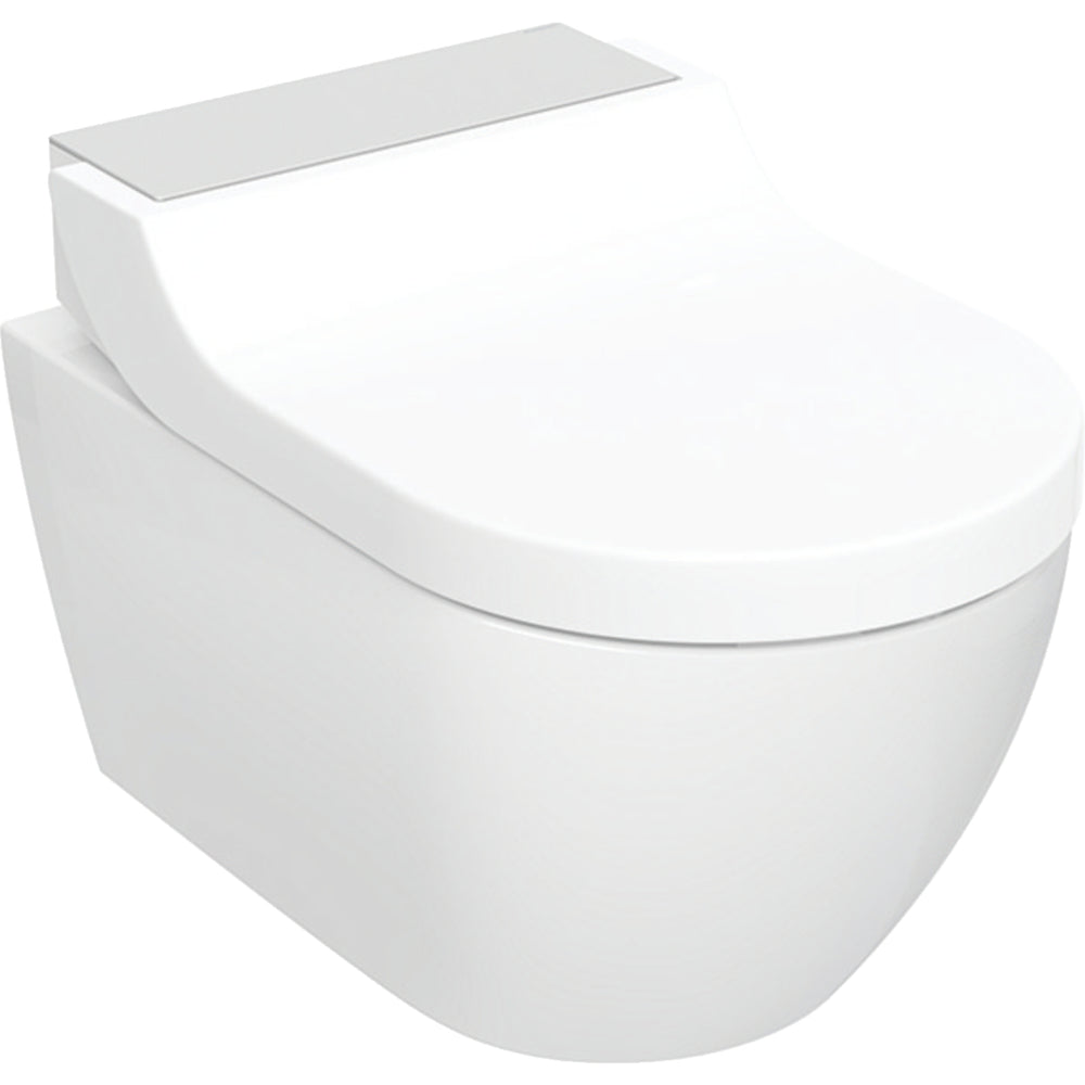 Geberit AquaClean Tuma Comfort asma komple klozet sistemi: Klozet seramiği: beyaz / KeraTect, Tasarım kapak: Fırçalanmış paslanmaz çelik