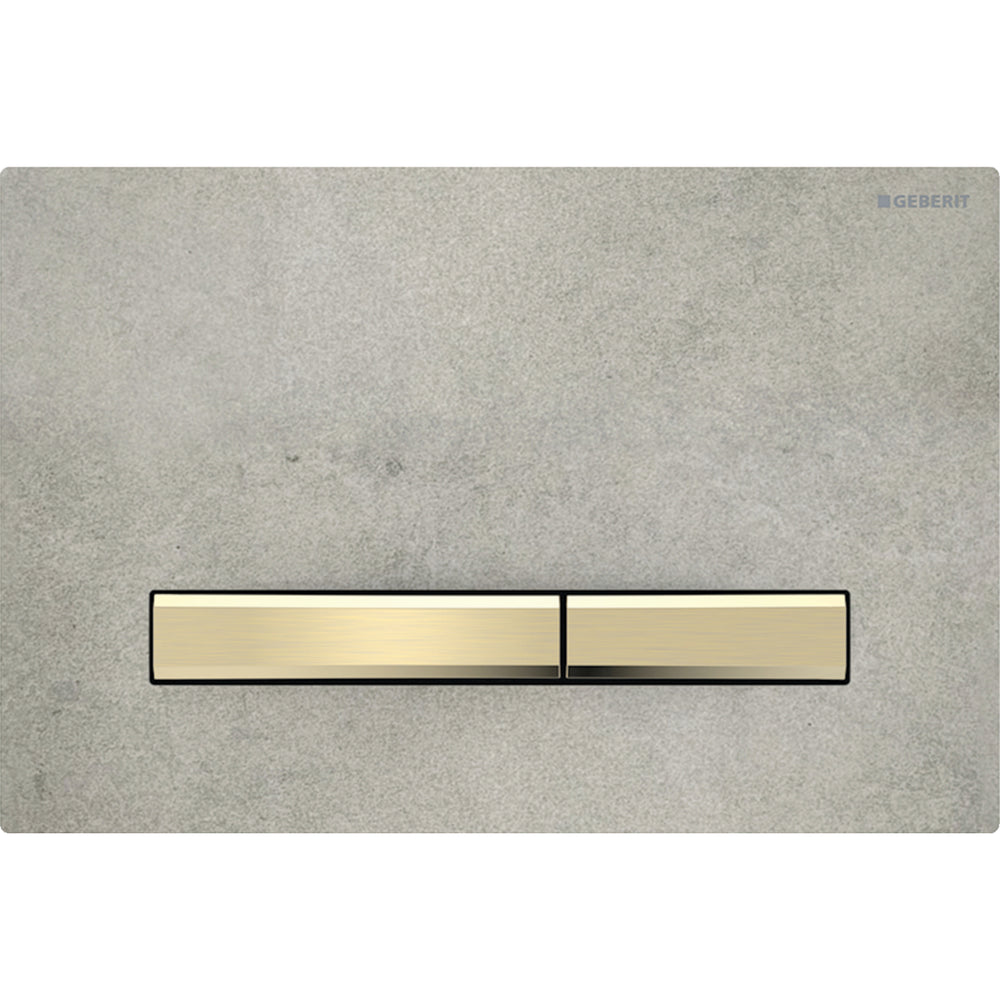 2 kademeli deşarj için Geberit Sigma50 kare kumanda kapağı, pirinç metal rengi: Montaj plakası, Tuş: Pirinç / Fırçalanmış, temizliği kolay kaplama, Kapak: beton görünümü