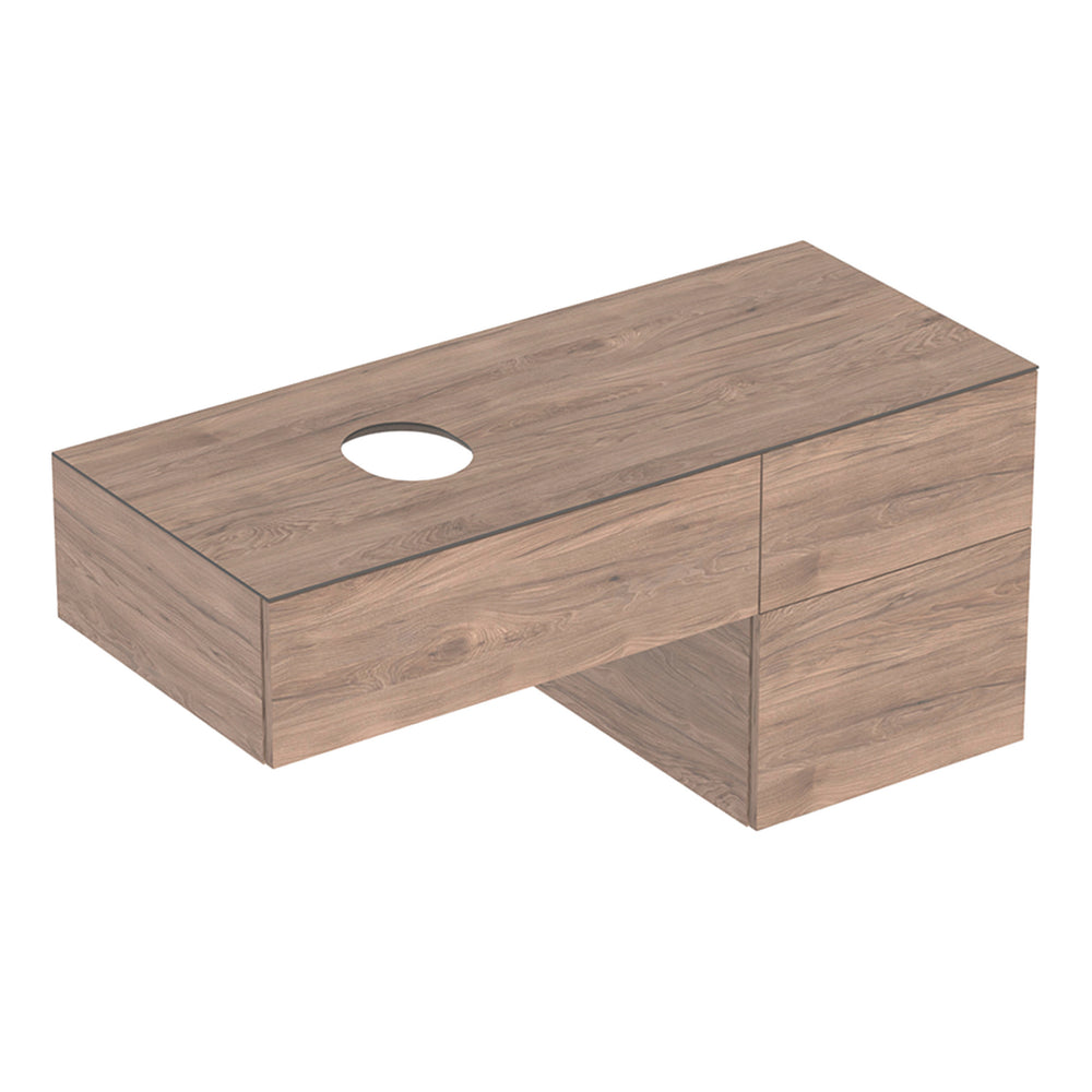 Geberit VariForm çanak lavabo dolabı, üç çekmeceli, etajerli ve sifonlu: 120x55x51cm, Amerikan cevizi