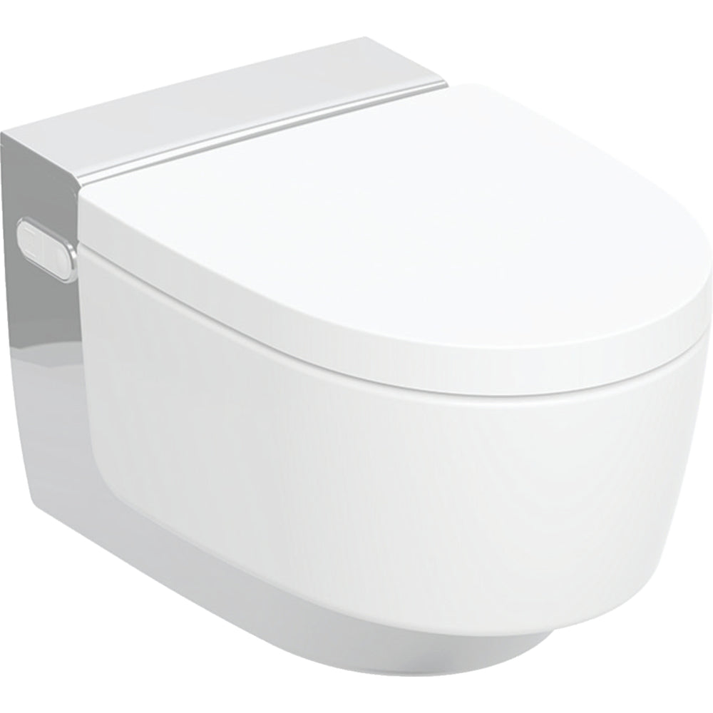 Geberit AquaClean Mera Classic asma akıllı klozet sistemi: Klozet seramiği: beyaz / KeraTect, Tasarım kapak: krom / Parlak