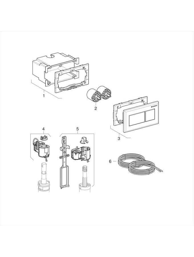 Remote flush actuation, square design, pneumatic, for dual flush patlamış parça şeması