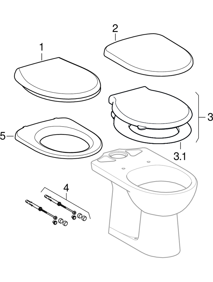 Floor-standing WCs (Geberit Abalona, Abalona Comfort, Dito, Dito 2, Selnova, Selnova Comfort, 300 Comfort, 300, 280) patlamış parça şeması