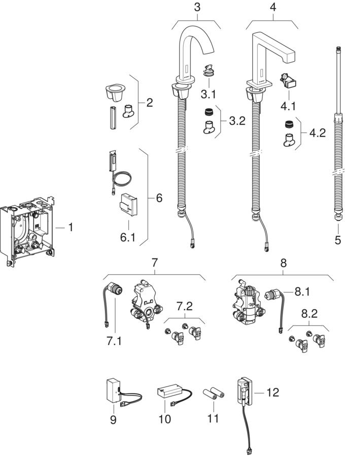 Piave and Brenta washbasin taps, deck-mounted, for concealed function box patlamış parça şeması