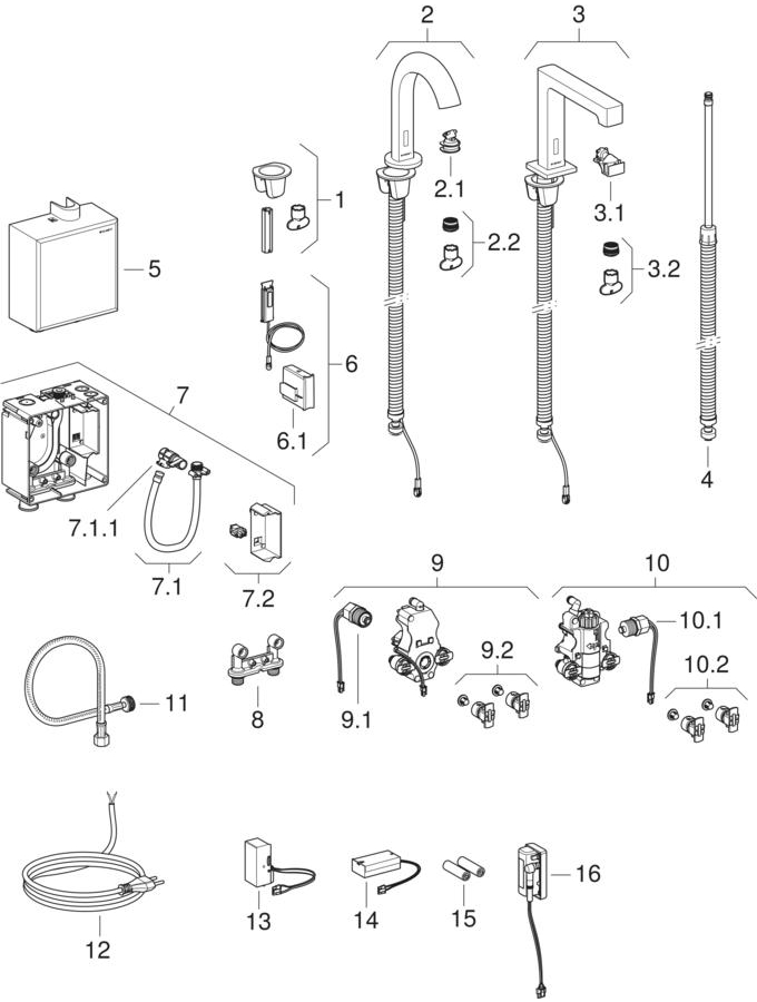 Piave and Brenta washbasin taps, deck-mounted, with exposed function box patlamış parça şeması