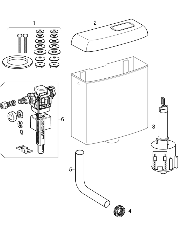 Exposed cisterns with stop-and-go flush (Geberit Renova, Renova Nr. 1) patlamış parça şeması