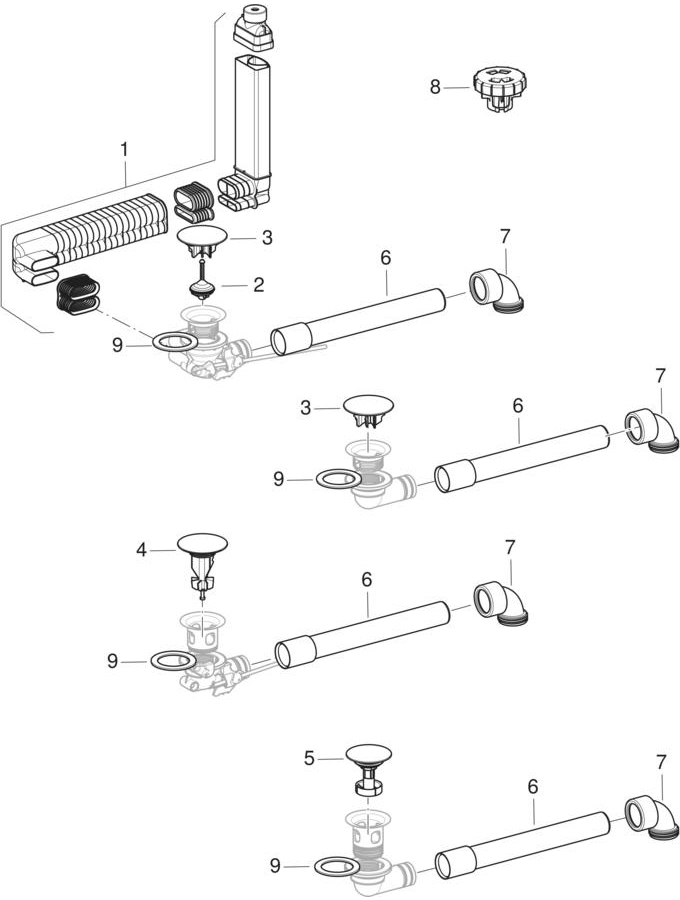 Washbasin connectors, space-saving model patlamış parça şeması
