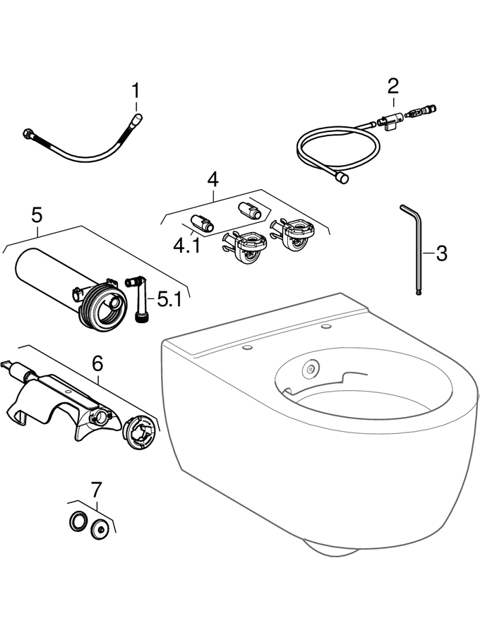 Wall-hung WCs with bidet function, Rimfree (Geberit Acanto, iCon, iCon Square, Selnova, Smyle Square) patlamış parça şeması