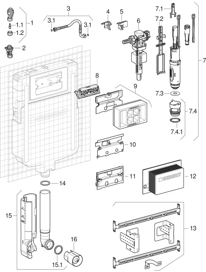 Alpha concealed cisterns 8 cm patlamış parça şeması