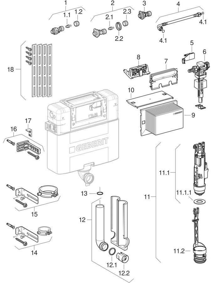 Alpha concealed cisterns 12 cm patlamış parça şeması