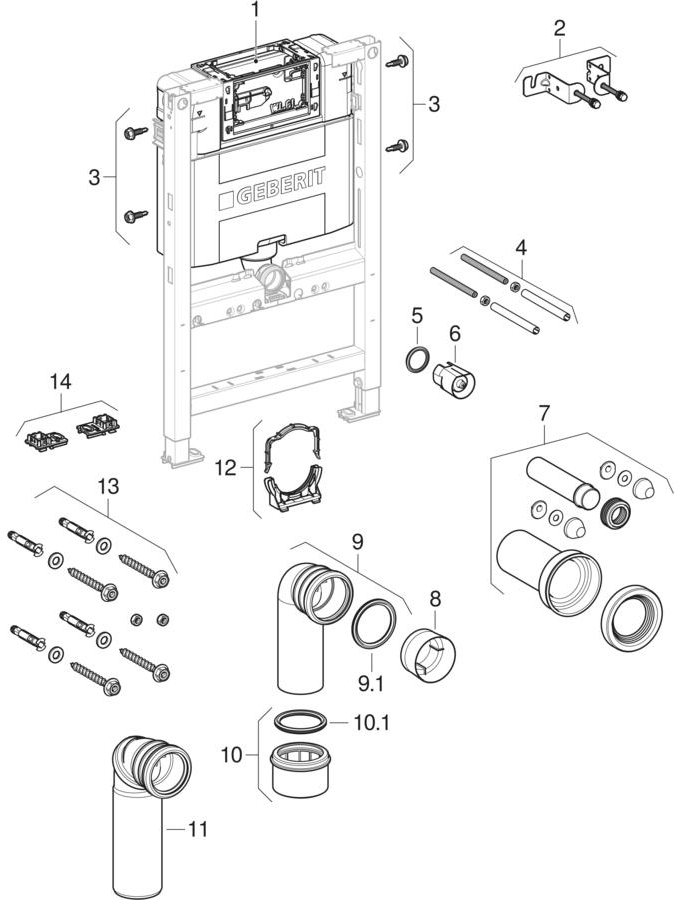Geberit Duofix elements for wall-hung WC, with Alpha concealed cistern 12 cm patlamış parça şeması
