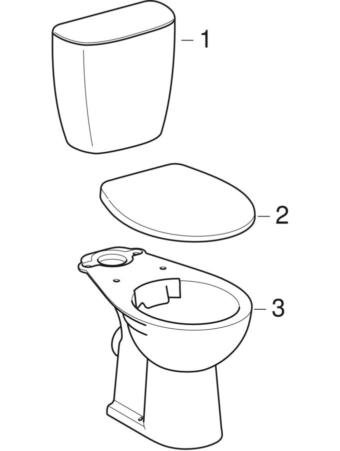Sets of floor-standing WC, washdown, with close-coupled exposed cistern, with WC seat (Geberit Bastia, Koło Rekord) patlamış parça şeması