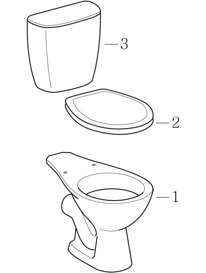 Sets of floor-standing WC with close-coupled exposed cistern (Geberit Bastia) patlamış parça şeması