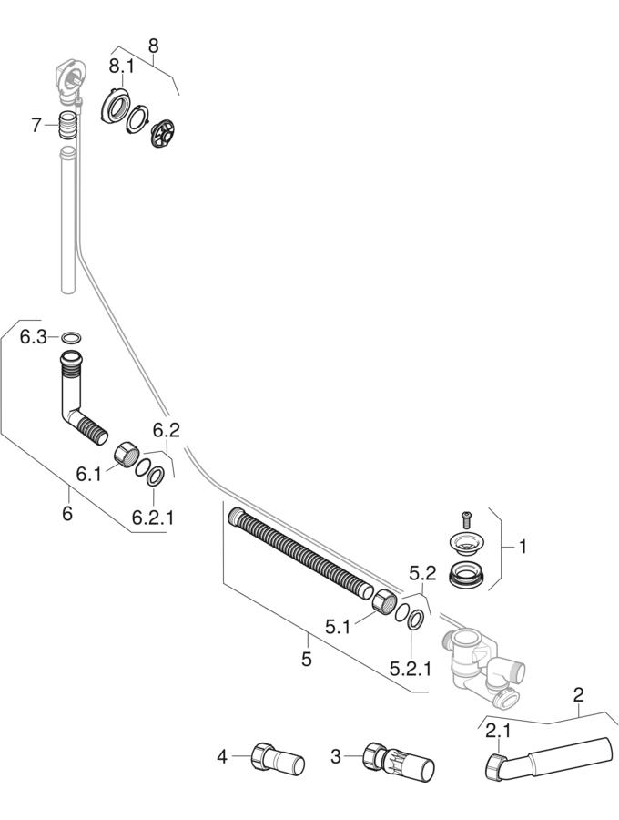 Bathtub drains with turn handle actuation, d52 patlamış parça şeması