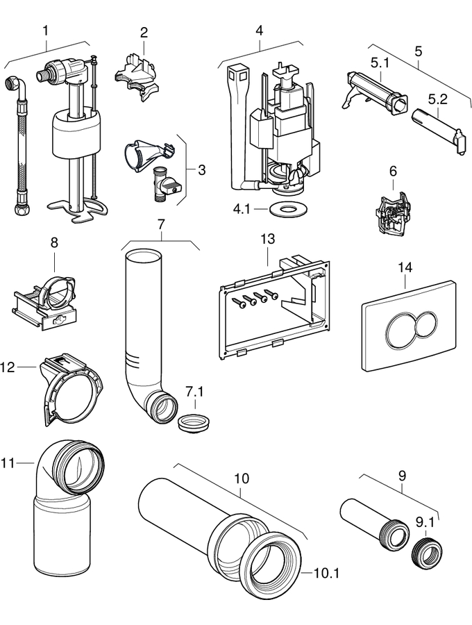 Installation elements for wall-hung WC, with Technic concealed cistern patlamış parça şeması