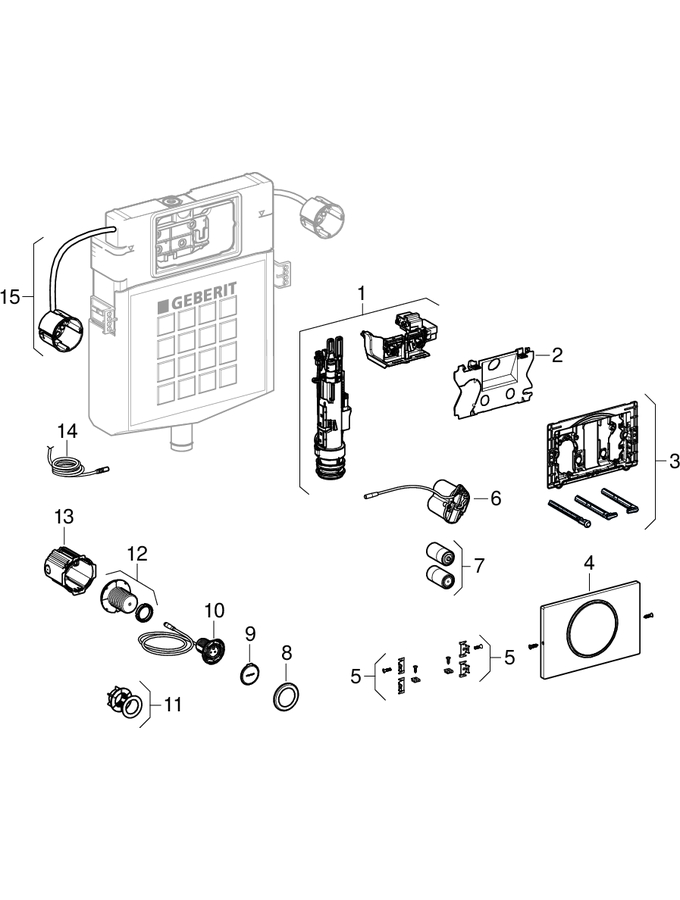 WC flush controls with electronic flush actuation, battery operation, manual, for pull-down rail, for Sigma concealed cistern 12 cm patlamış parça şeması