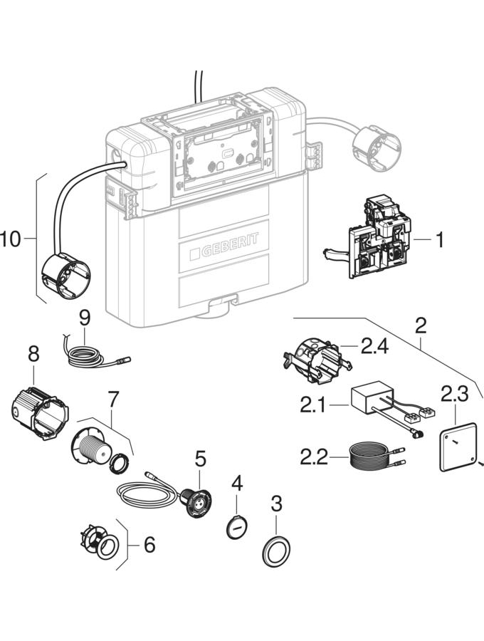 WC flush controls with electronic flush actuation, mains operation, manual, for pull-down rail, for Omega concealed cistern 12 cm patlamış parça şeması