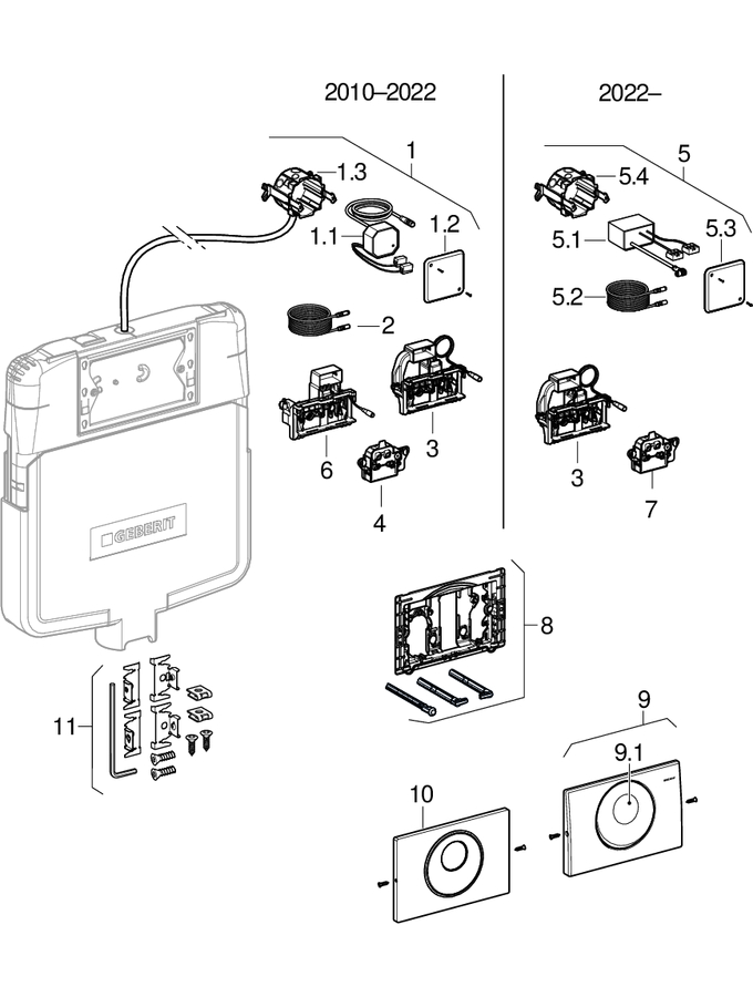 WC flush controls with electronic flush actuation, mains operation, dual flush, touchless, for Sigma concealed cistern 8 cm patlamış parça şeması
