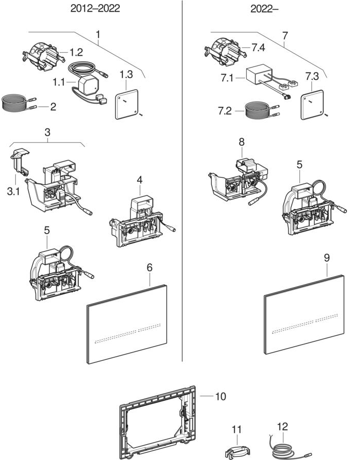 WC flush controls with electronic flush actuation, mains operation, dual flush, actuator plate Sigma80, touchless patlamış parça şeması