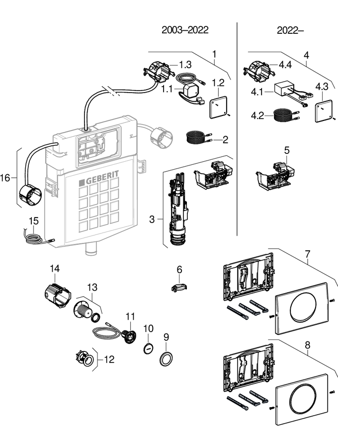 WC flush controls with electronic flush actuation, mains operation, manual, for pull-down rail, for Sigma concealed cistern 12 cm patlamış parça şeması