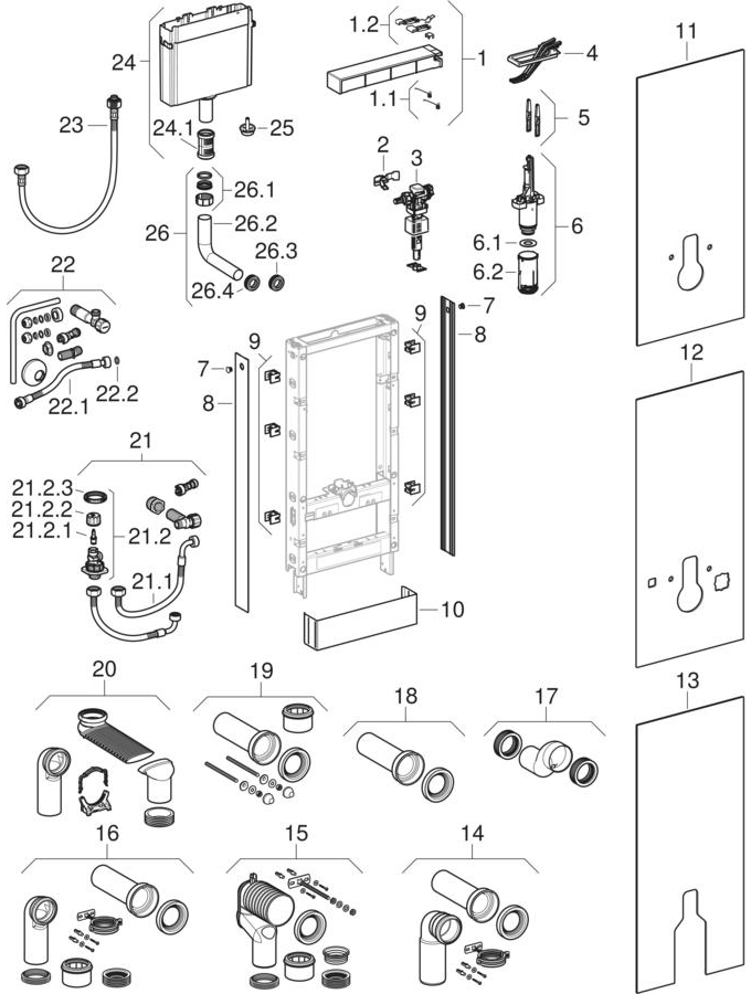 Geberit Monolith sanitary modules for floor-standing WC and wall-hung WC, 114 cm patlamış parça şeması