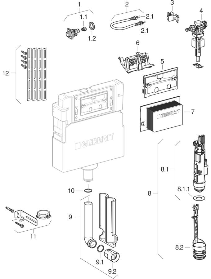 Alpha concealed cisterns 12 cm (from year of construction 2023) patlamış parça şeması