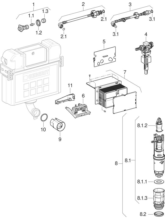 Kappa concealed cisterns 15 cm (UP200) patlamış parça şeması