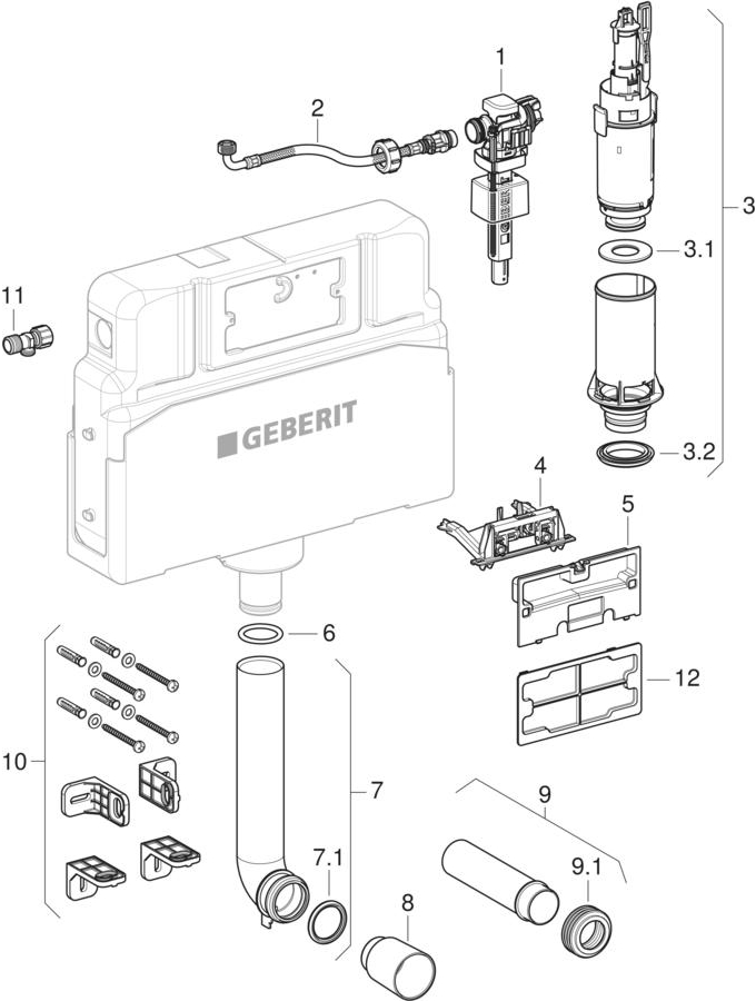 Alpha concealed cisterns 11 cm patlamış parça şeması