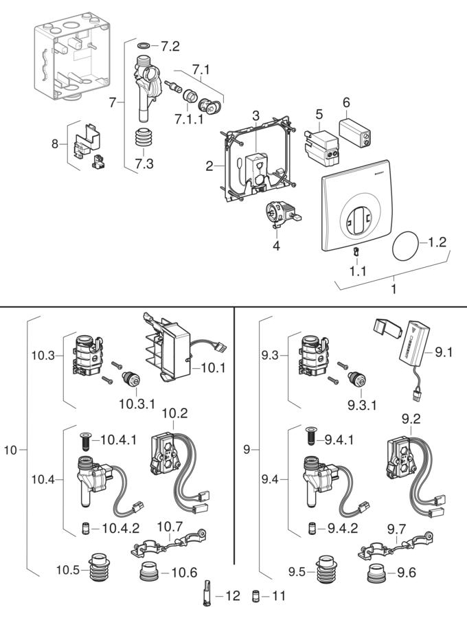 Urinal flush controls with electronic flush actuation, mains operation, cover plate Mambo patlamış parça şeması