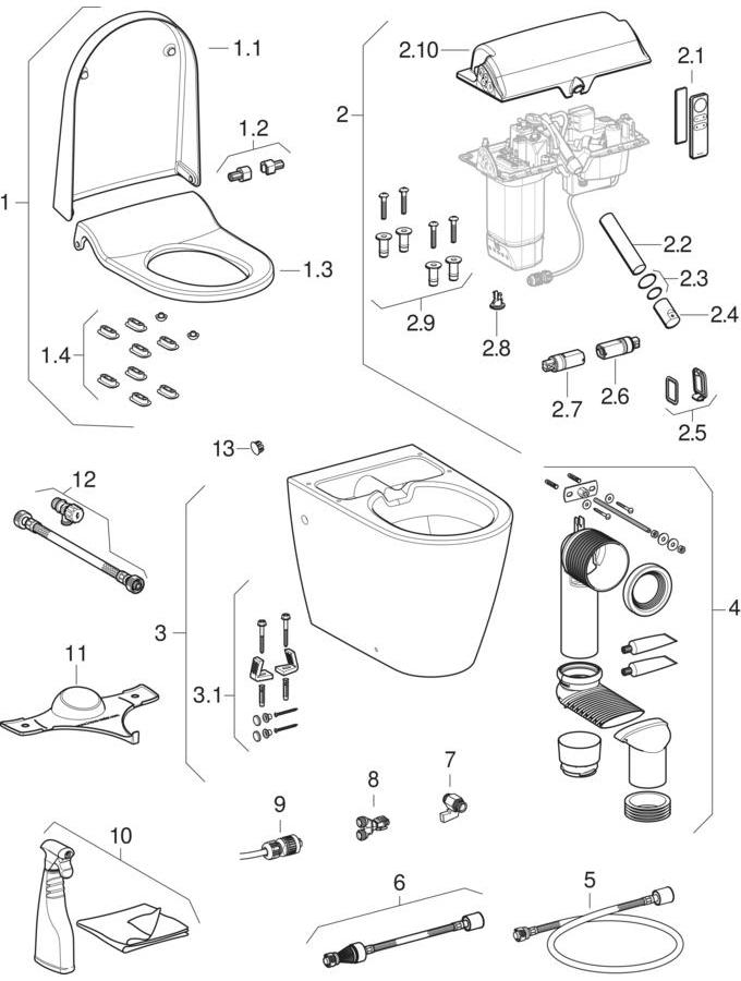 Geberit AquaClean Sela WC complete solutions, floor-standing WC patlamış parça şeması