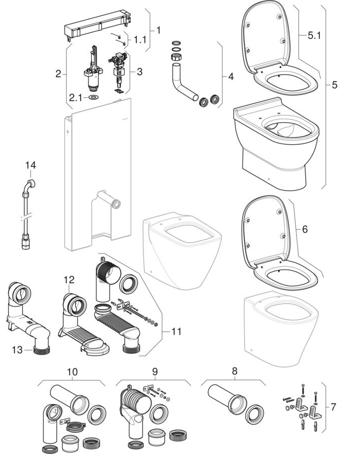 Geberit Monolith Puro sanitary modules for floor-standing WC, 101 cm patlamış parça şeması