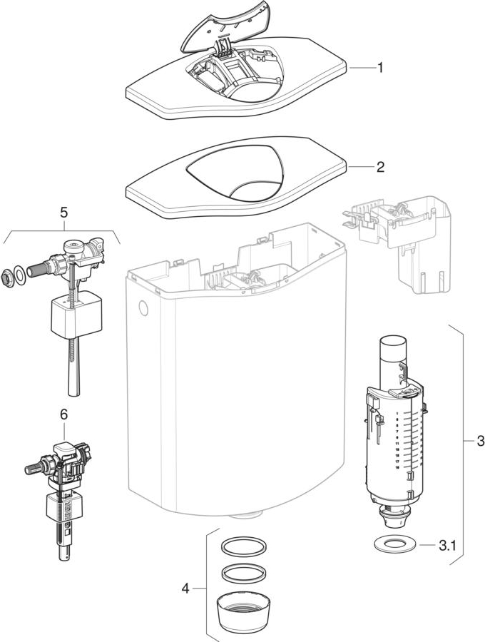 Exposed cisterns AP116, dual flush patlamış parça şeması
