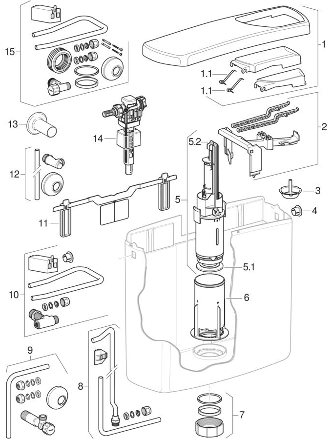 Exposed cisterns AP140, dual flush patlamış parça şeması