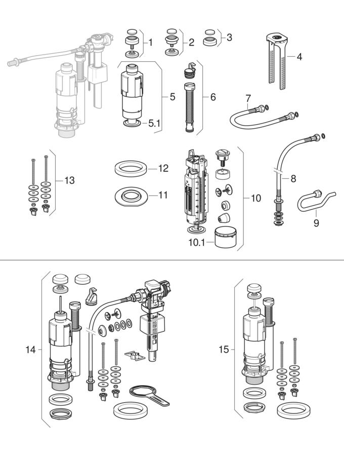 Flush valves type 220, stop-and-go flush patlamış parça şeması