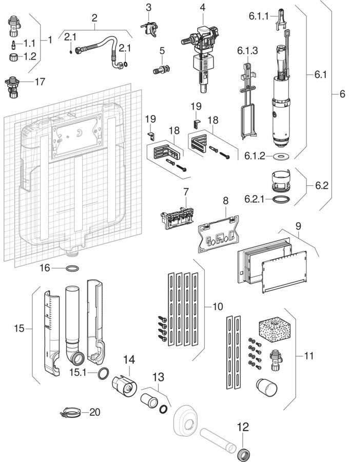 Sigma concealed cisterns 8 cm, front actuation (UP720) patlamış parça şeması