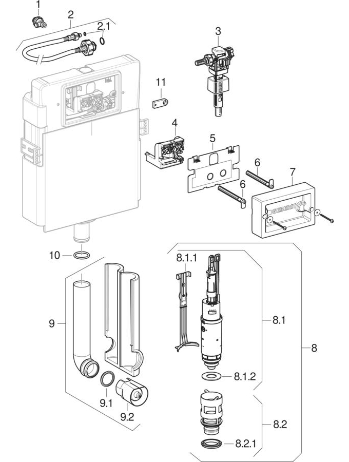 Delta concealed cisterns 12 cm (UP182) patlamış parça şeması
