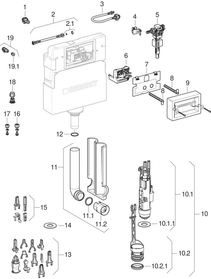 Delta concealed cisterns 12 cm (UP100) patlamış parça şeması