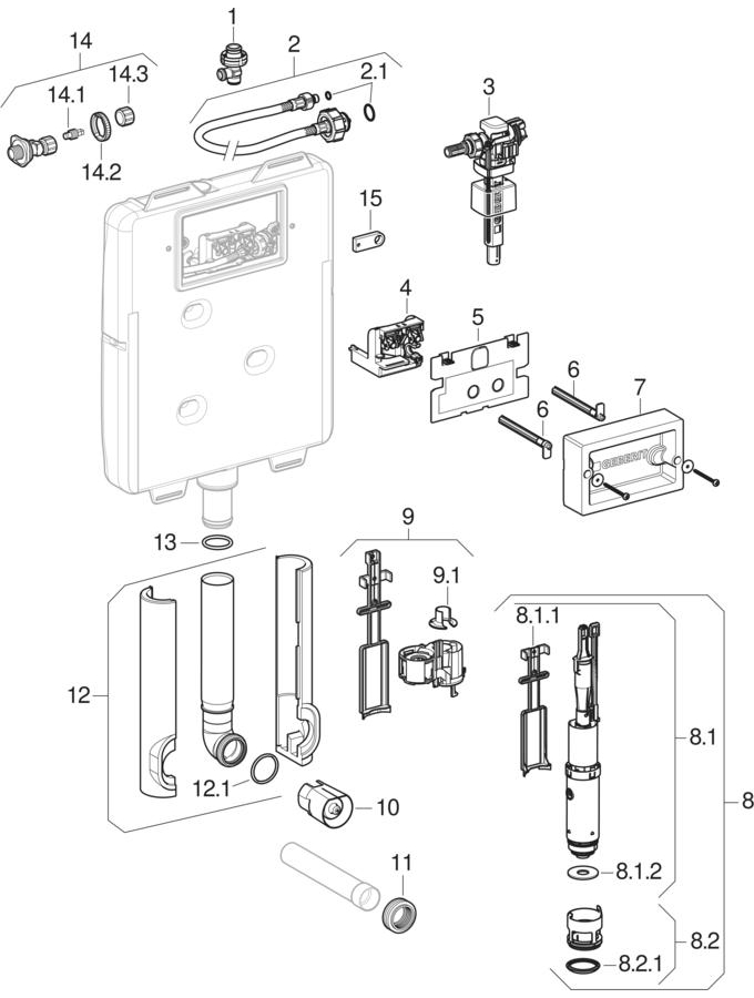 Delta concealed cisterns 8 cm (UP172) patlamış parça şeması
