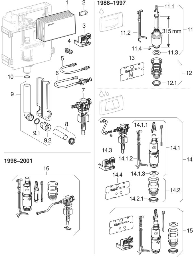 Twinline concealed cisterns 12 cm (UP130, 110.800) patlamış parça şeması