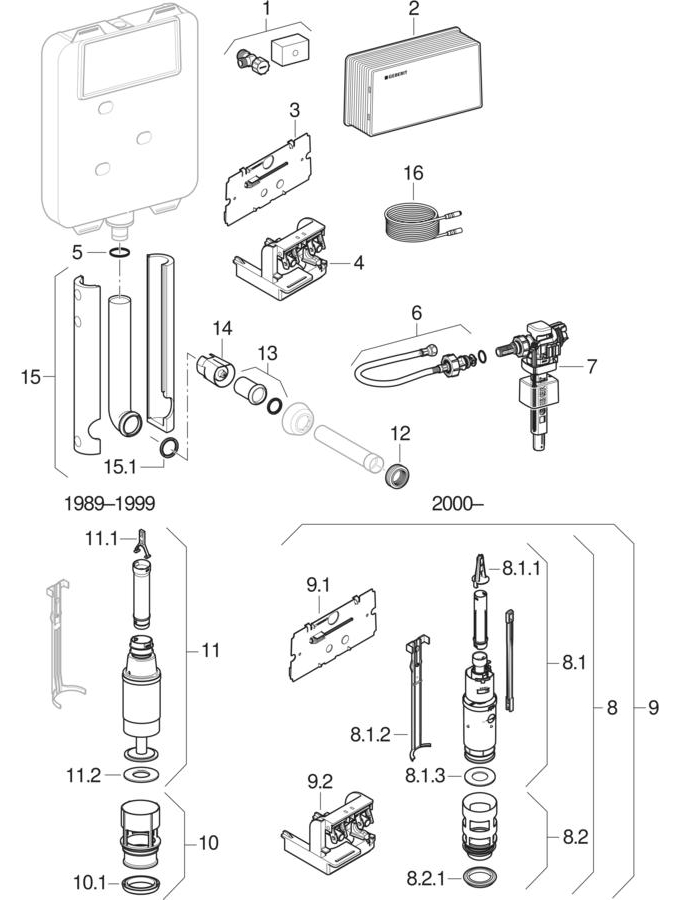 Twinline concealed cisterns 8 cm (UP170, 110.700) patlamış parça şeması