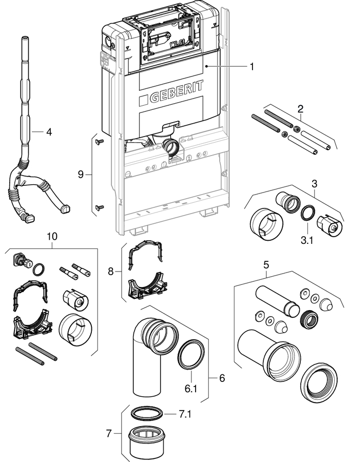 Geberit GIS elements for wall-hung WC, with Omega concealed cistern 12 cm patlamış parça şeması