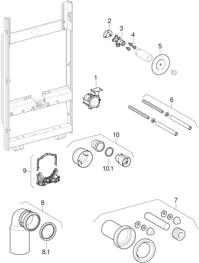 Geberit GIS elements for wall-hung WC, close-coupled WC patlamış parça şeması