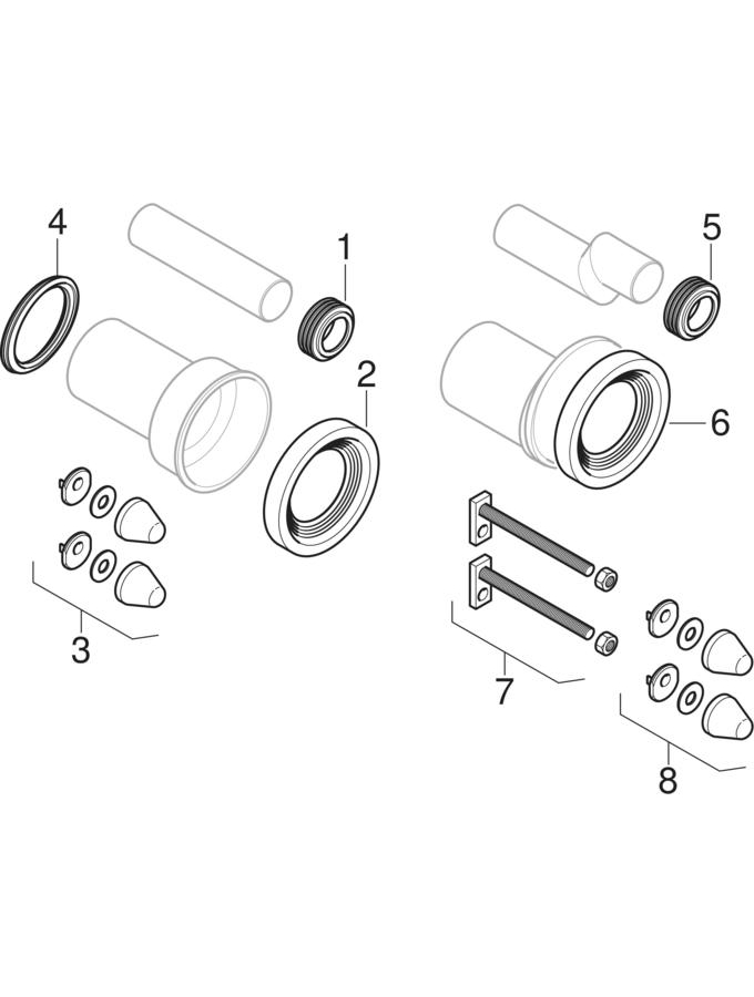 Connector sets for floor-standing WC and wall-hung WC patlamış parça şeması