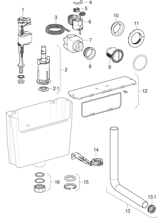 Low-height concealed cisterns patlamış parça şeması